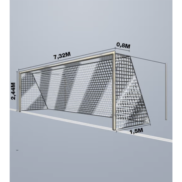 11-mands Fodboldnet - 7,5 x 2,5 x 0,80/1,50M - 2 Farvet - St
