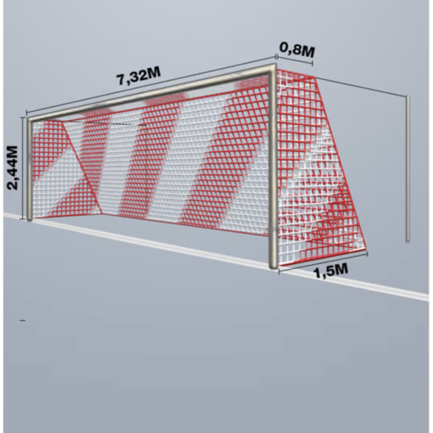 11-mands Fodboldnet - 7,5 x 2,5 x 0,80/1,50M - 2 Farvet - St