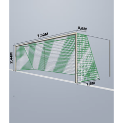 11-mands Fodboldnet - 7,5 x 2,5 x 0,80/1,50M - 2 Farvet - St