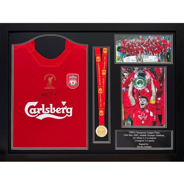 Liverpool FC 2005 Gerrard Signeret Trje &amp; Medalje (Indrammet)