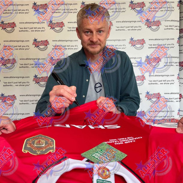 Manchester United FC 1999 Solskjaer &amp; Sheringham Signeret Trjer (Indrammet)