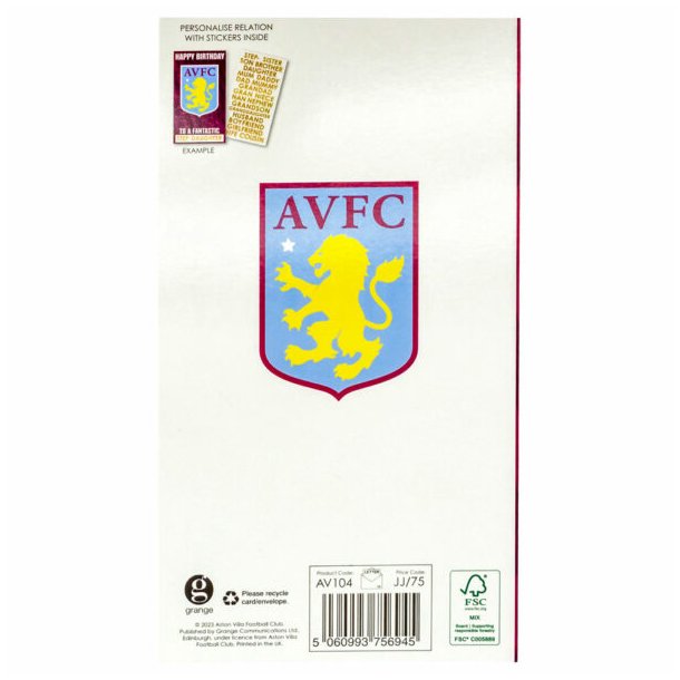Aston Villa FC Fdselsdagskort 