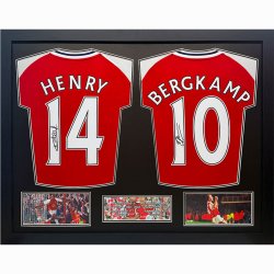 Arsenal FC Dennis Bergkamp og Thierry Henry signerede trjer (indrammet)