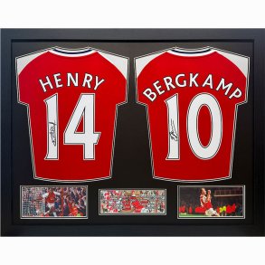 Arsenal FC Dennis Bergkamp og Thierry Henry signerede trjer (indrammet)